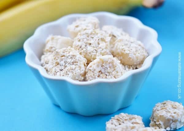 Eats Amazing UK - Frozen Banana Breakfast Bites Recipe - easy recipe for kids with free printable recipe sheet - healthy breakfast idea