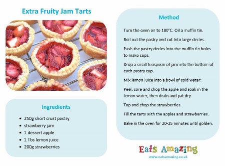 Easy Recipes for Kids - Extra Fruity Jam Tarts Recipe with free printable recipe sheet to download from Eats Amazing UK