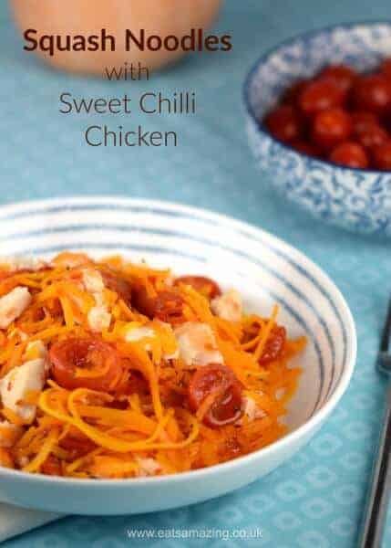 Easy spiralized butternut squash noodles with sweet chilli chicken - quick and easy healthy recipe from Eats Amazing UK