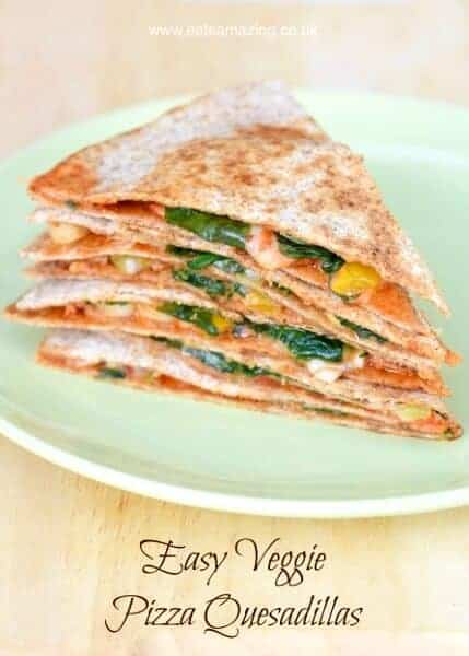 Easy vegetarian pizza quesadilla recipe - a quick and healthy lunch idea that is ready in just 5 minutes