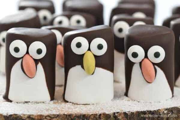 Easy marshmallow penguins - fun penguin themed food idea for kids from Eats Amazing UK