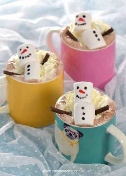 Fun and easy snowman homemade hot chocolate - cute Christmas food for kids - perfect for a North Pole Breakfast - Eats Amazing UK