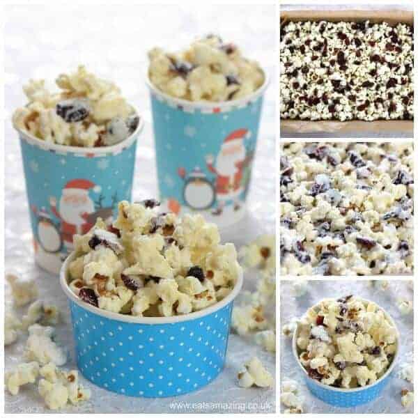 How to make Cranberry White Chocolate Popcorn - Easy treat recipe that is perfect for a festive family movie night - Eats Amazing UK