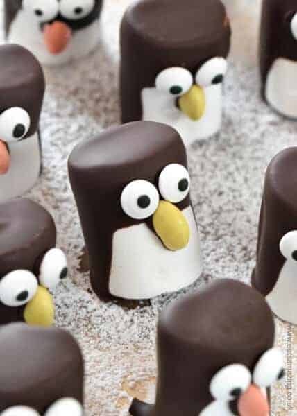 How to make easy marshmallow penguins - cute Christmas food idea for kids - they make great party food treats - Eats Amazing UK
