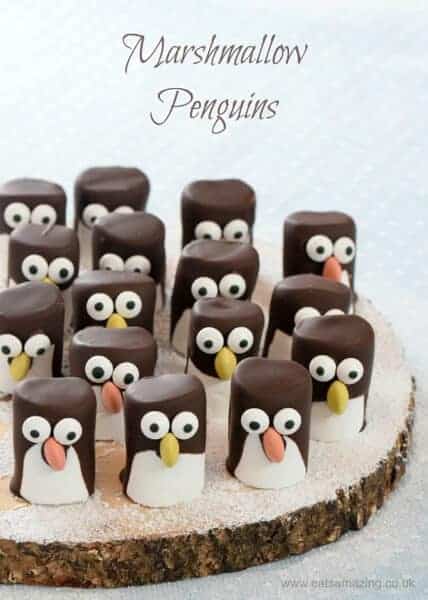 How to make easy marshmallow penguins - fun Christmas food idea for kids - they make great party food treats - Eats Amazing UK