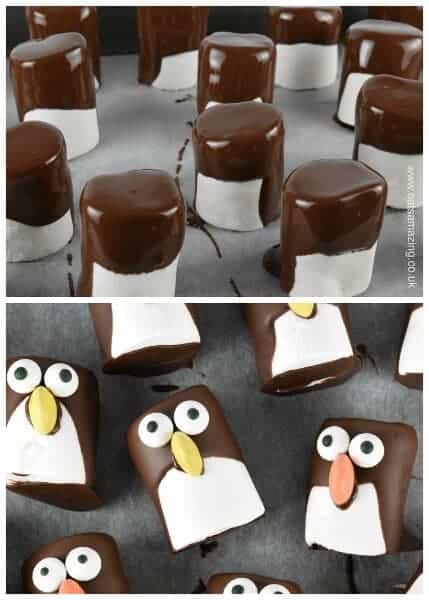 How to make marshmallow penguins - cute Christmas food idea for kids - they make great party food treats - Eats Amazing UK