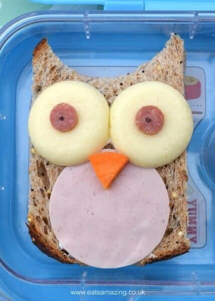 Fun owl sandwich idea from Eats Amazing UK - cute kids lunch idea