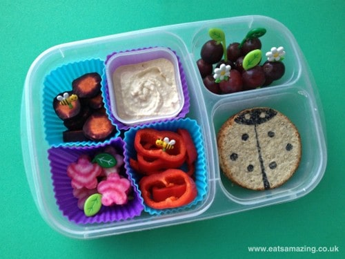 Eats Amazing - Bugs & Flowers Bento Lunch with Purple Carrots & Stripey Beetroot