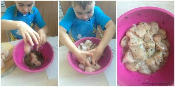 Cooking with Small Child - Simple Chicken Kebabs Recipe Step 3