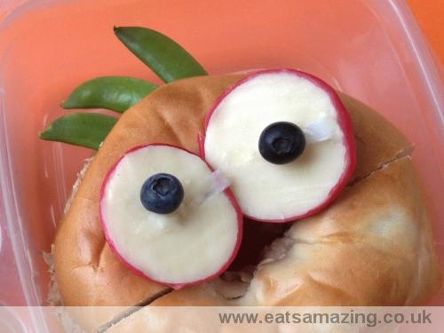 Eats Amazing - Split a mini Babybel cheee in half and add blueberries to make edible eyes for a fun bagel or bread roll