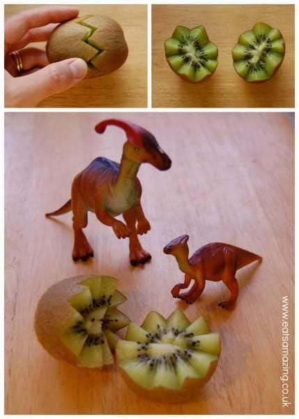 Dinovember kiwi fruit - turn into fun edible dinosaur eggs with this simple cutting trick from Eats Amazing UK