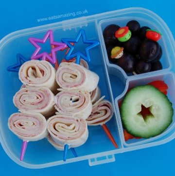 Healthy Kids Packed Lunch Idea - Tortilla Wrap Spirals on a stick from Eats Amazing UK