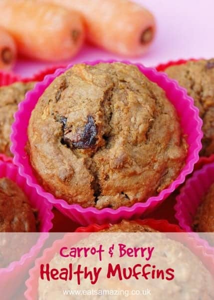 Healthy carrot and berry muffin recipe - great lunchbox food idea from Eats Amazing UK