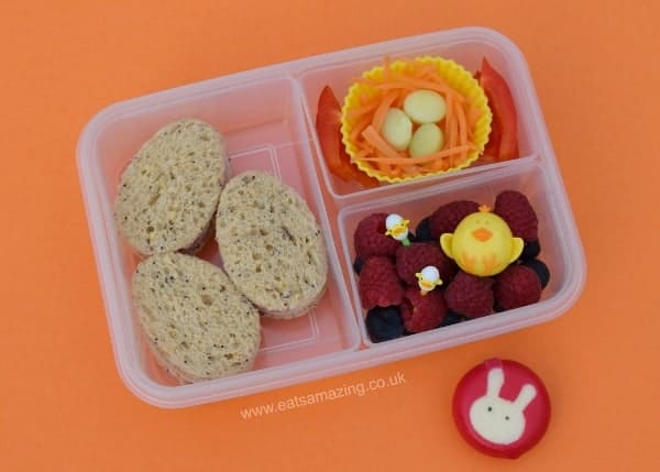 Simple Easter Bento Lunch with egg shaped sandwiches and edible carrot nest from Eats Amazing UK - Fun Food for Kids