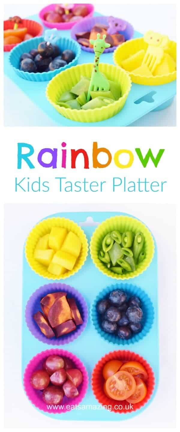 Simple rainbow taster platter for kids - fun way to introduce a picky eater to new healthy foods - Rainbow food idea from Eats Amazing UK
