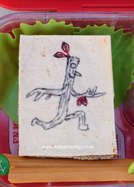 Stick Man Sandwich - Picture doodled on a piece of tortilla wrap with an edible marker pen - fun kids food idea from Eats Amazing UK