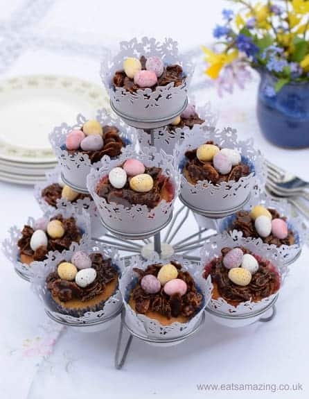 Easter Nest Cupcakes Recipe - vanilla cupcake and chocolate nest in one - a delicious treat for Easter