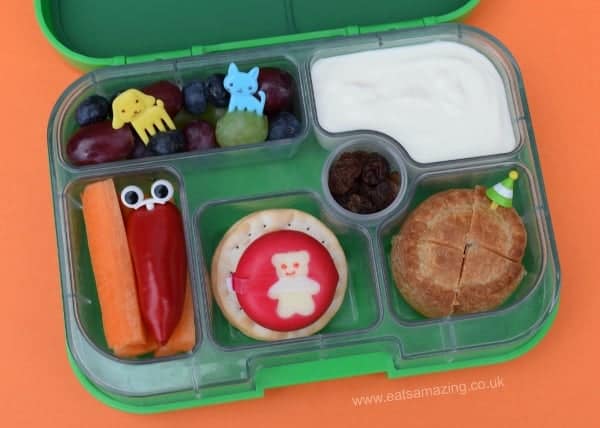 Easy packed lunch ideas for kids - simple and healthy bento lunch in the Yumbox UK bento box - with bento picks to decorate - from Eats Amazing UK