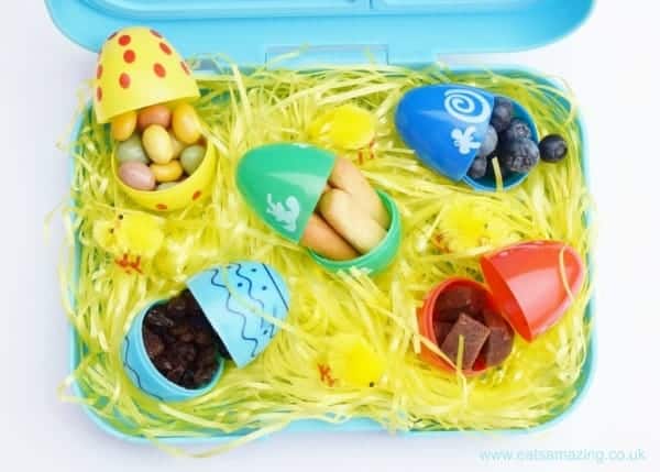 Fun Easter Snack Idea for Kids from Eats Amazing UK - Fill plastic eggs with finger foods - with lots of different food ideas
