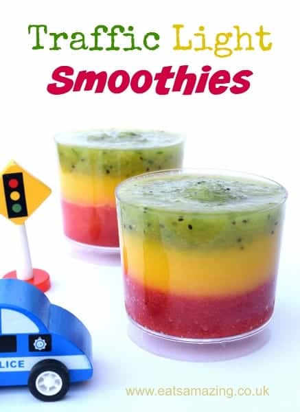 Fun and Healthy Traffic Light Fruit Smoothie Recipe from Eats Amazing UK - great healthy food idea for kids