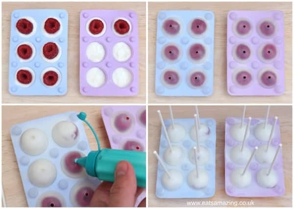 Fruity Frozen Yoghurt Pops - how to make fun and easy homemade ice pops with a fruity surprise in the middle - healthy snack idea for kids from Eats Amazing UK