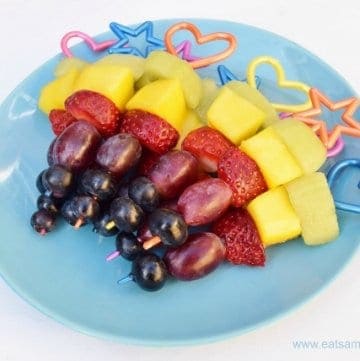 Rainbow Fruit Skewers - Easy recipe for kids with free printable recipe sheet - perfect for party food picnics and healthy snacks at home