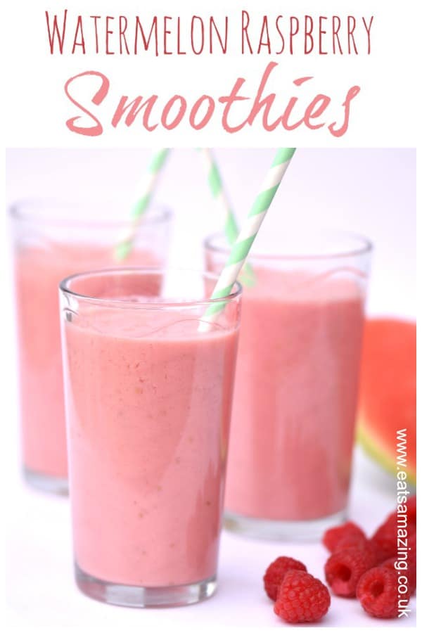 This easy Watermelon Raspberry Smoothie recipe makes a great healthy breakfast idea for kids this summer and is perfect for keeping them hydrated #smoothies #kidsfood #breakfast #summerfood #breakfasttime #drink #easyrecipe #familyfood #healthykids #watermelon #raspberry #smoothie