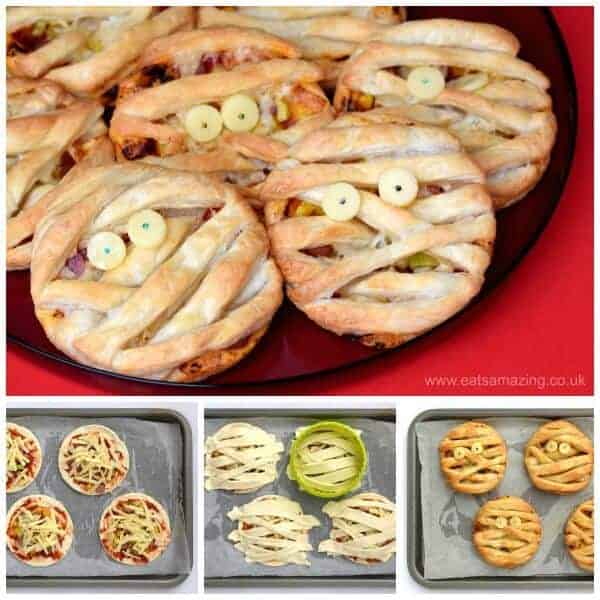 Mummy Puff Pastry Pizza Pies recipe - fun Halloween food for kids - perfect for party food - Eats Amazing UK