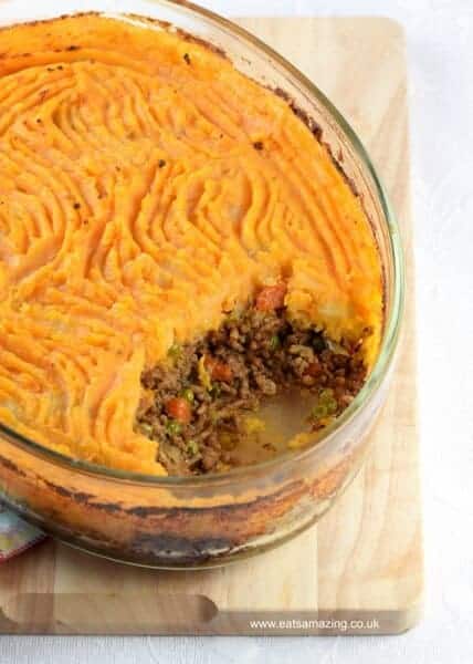 This Shepherds Pie with Sweet Potato recipe is a super tasty healthier version of a favourite family meal idea that kids will love