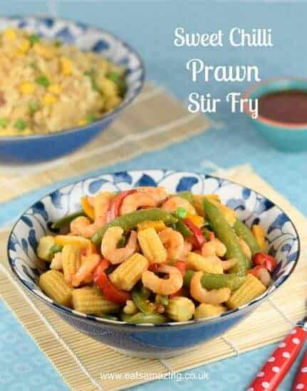 Quick and easy sweet chilli prawn stir fry - this makes a great midweek healthy family meal - Eats Amazing
