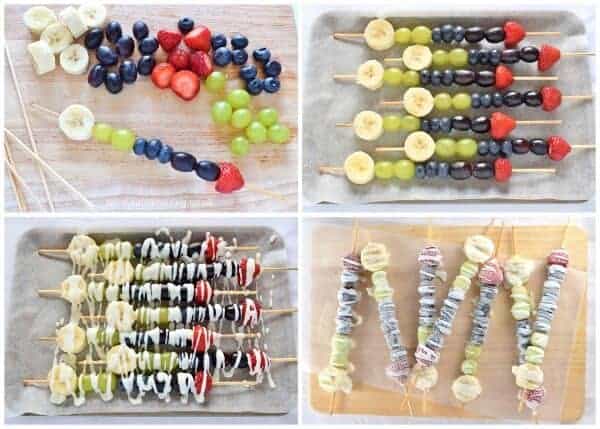 Frozen rainbow fruit kebabs from Eats Amazing UK - healthy snack idea for summer that kids will love