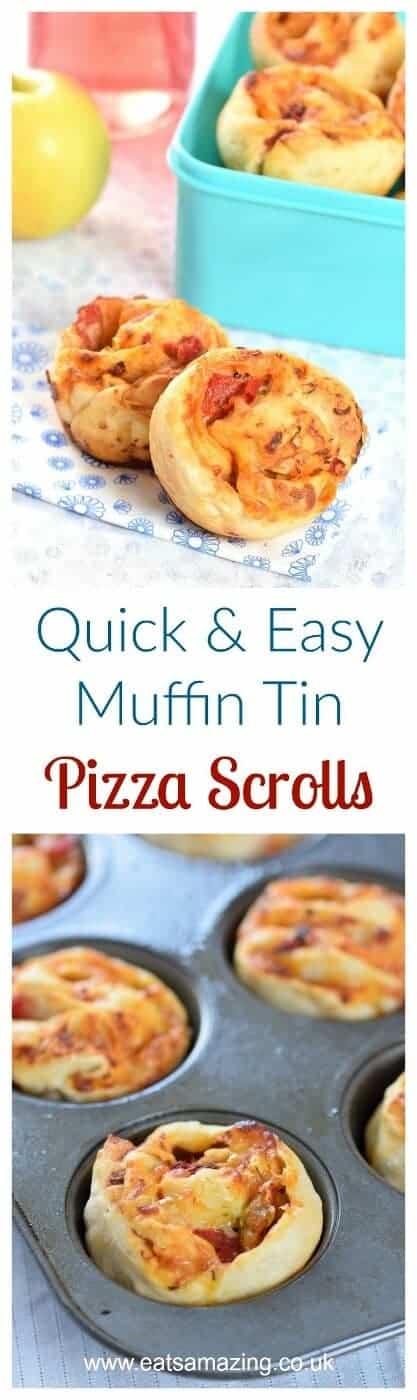 Really easy muffin tin pizza scrolls recipe - great for freezing for kids school lunch boxes - Eats Amazing UK