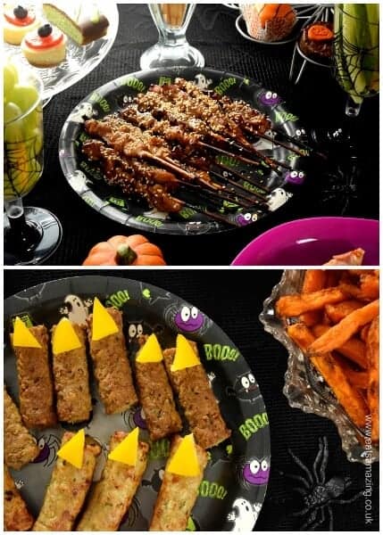 Fun Halloween party food from Iceland - meat kebabs make fun fingers