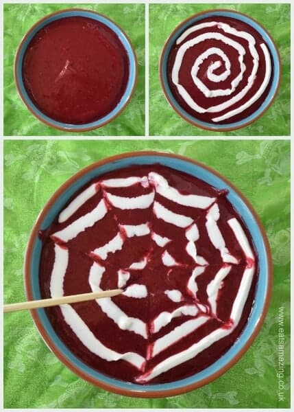 How to make a simple spider web smoothie bowl for Halloween - fun and healthy Halloween food and drink ideas for kids from Eats Amazing UK