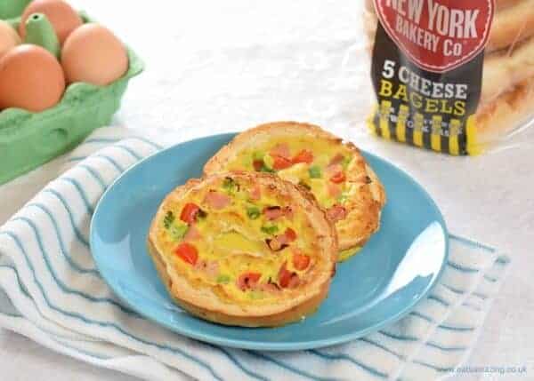 Easy breakfast bagel quiche - yummy healthy breakfast idea - perfect for picnics and packing in lunch boxes - Eats Amazing UK