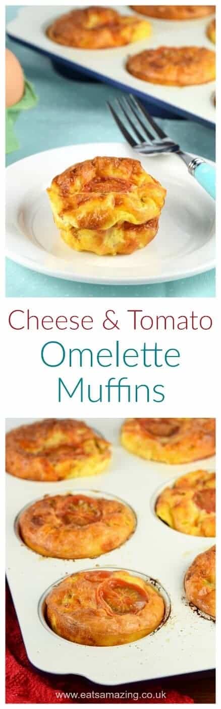Easy cheese and tomtato omelette muffins with child friendly recipe sheet - perfect for breakfast healthy snacks or packing in lunch boxes - Eats Amazing