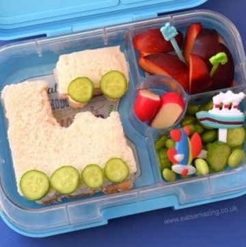 Easy transport themed lunch with train sandwich - kids will love this fun lunch - Eats Amazing UK