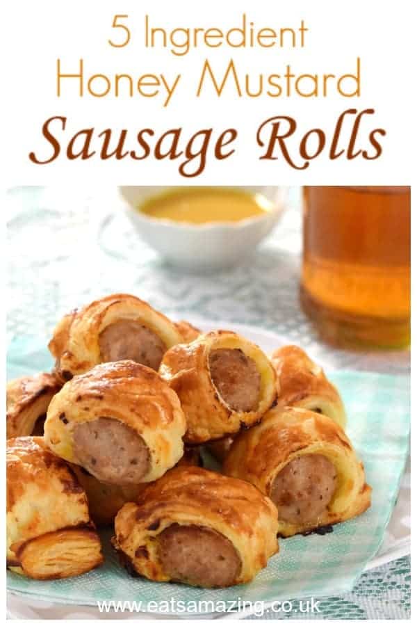 Really easy 5 ingredient honey mustard sausage rolls - a quick and easy recipe for kids to make that is perfect party food too - cheats sausage rolls recipe #partyfood #sausage #pastry #easyrecipes #kidsfood #bonfirenight #honeymustard #familyfood #cookingwithkids #cheatsrecipe