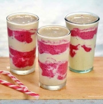 Beautiful and delicious candy striped smoothies - fun Christmas drink - perfect for a North Pole breakfast - Eats Amazing UK