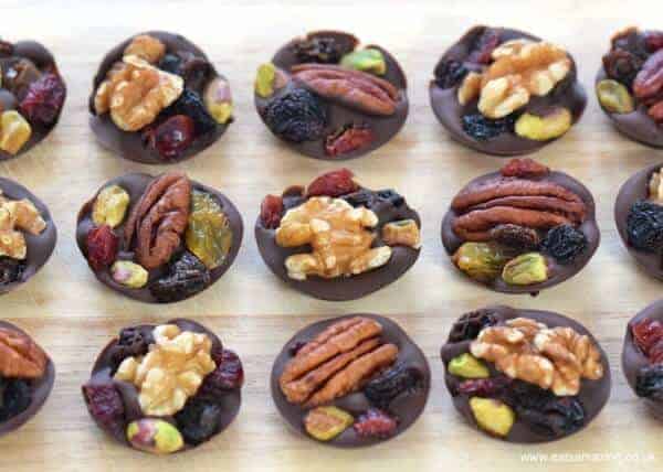 Easy Fruit and Nut Chocolate Buttons Recipe - easy recipe for kids from Eats Amazing UK - great for Christmas gifts