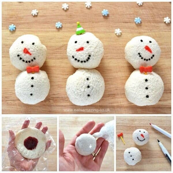 Fun Christmas food idea for kids - snowman sandwich balls - cute food tutorial from Eats Amazing UK