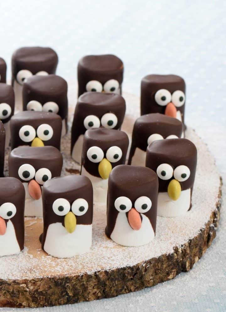 Fun and easy Marshmallow Penguins recipe - cute penguin themed food art for kids