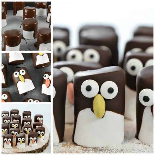 How to make easy marshmallow penguins - cute Christmas treat or party food idea for kids from Eats Amazing UK