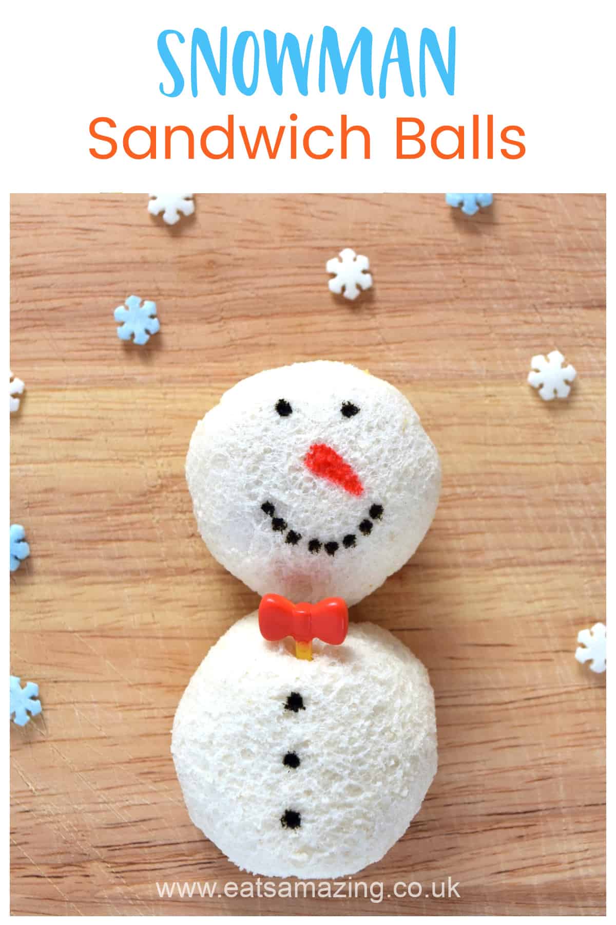 How to make easy snowman sandwich balls - fun Christmas party food idea or packed lunch for kids