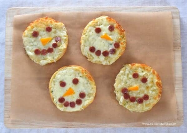 Quick and easy cheesy snowman themed garlic breads recipe - fun food for kids from Eats Amazing UK