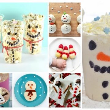 Snowman themed fun food ideas for kids - these cute ideas are perfect for party food lunch boxes snacks and treats - Eats Amazing