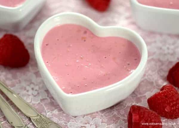 4 ingredient easy raspberry mousse made with yogurt and gelatine - this recipe is so easy and a perfect dessert for the kids this Valentines day