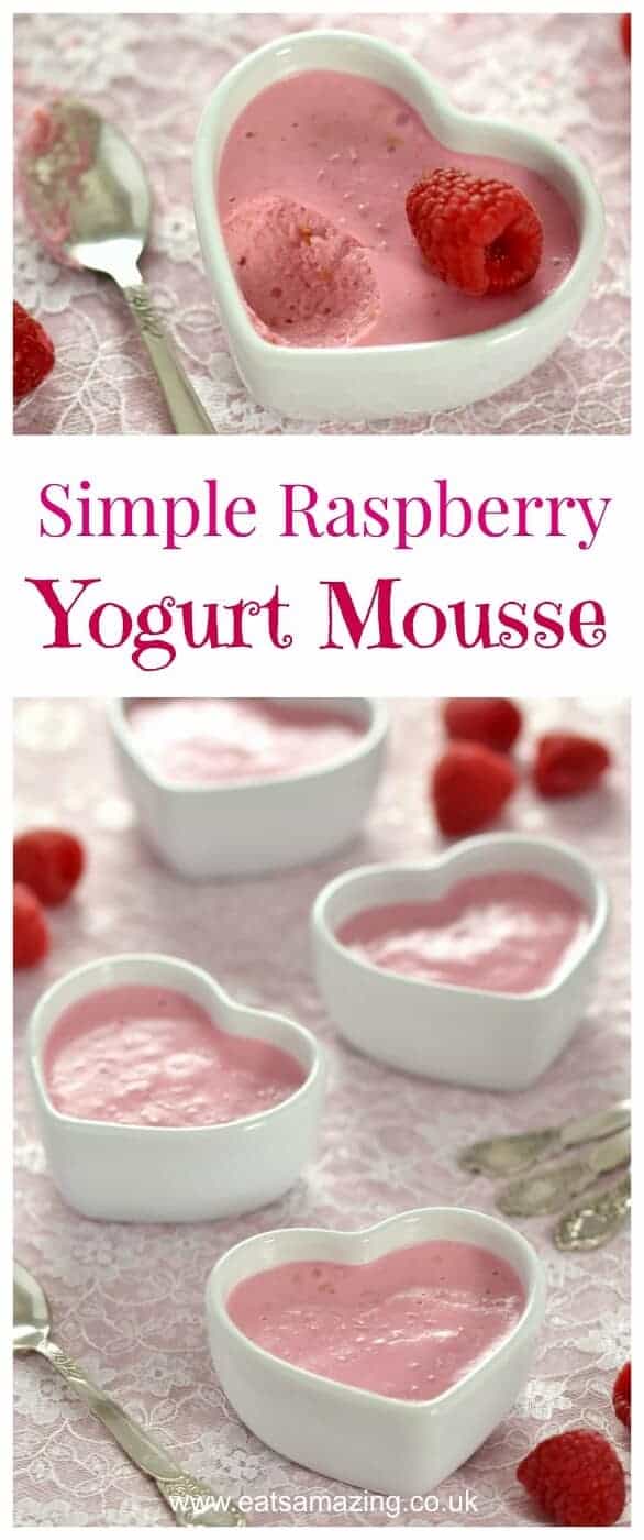 4 ingredient healthier raspberry mousse made with yogurt and gelatine - this recipe is so easy and a perfect dessert for the kids this Valentines day #easyrecipe #raspberry #yogurt #mousse #healthydessert #healthyrecipes #cookingwithkids #kidsfood #healthykids #dessertrecipes #dessert #valentinesday 