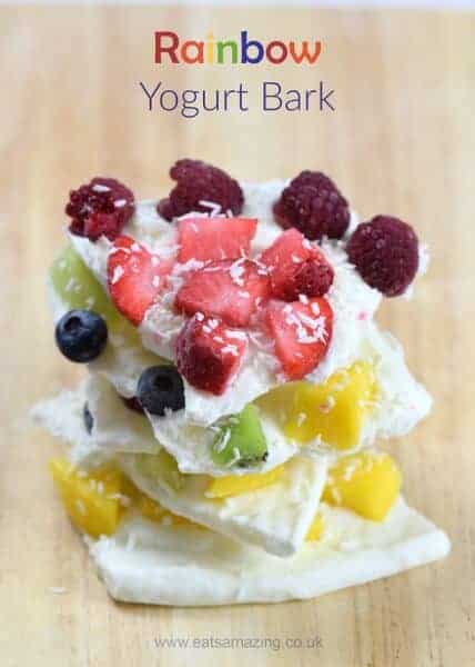 Gorgeous rainbow fruit frozen yogurt bark recipe - fun and easy recipe for kids - perfect for healthy snacks and breakfast - Eats Amazing UK