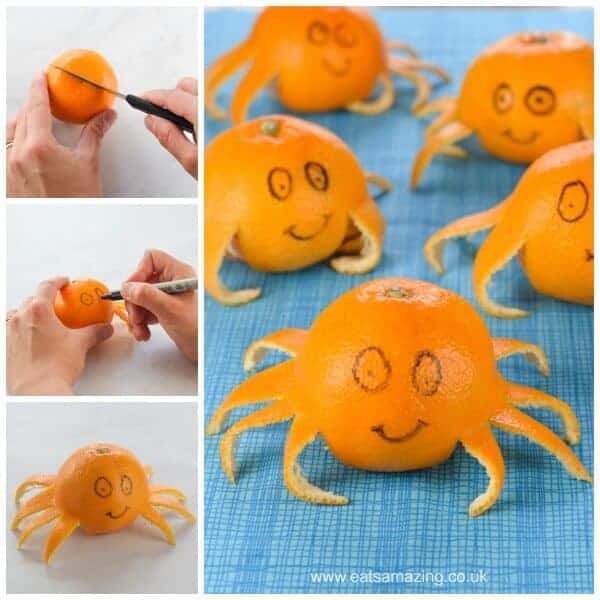 Fun Food for Kids - orange octopus tutorial from Eats Amazing UK - cute and easy party food idea for kids - great healthy snack for a beach or ocean themed party